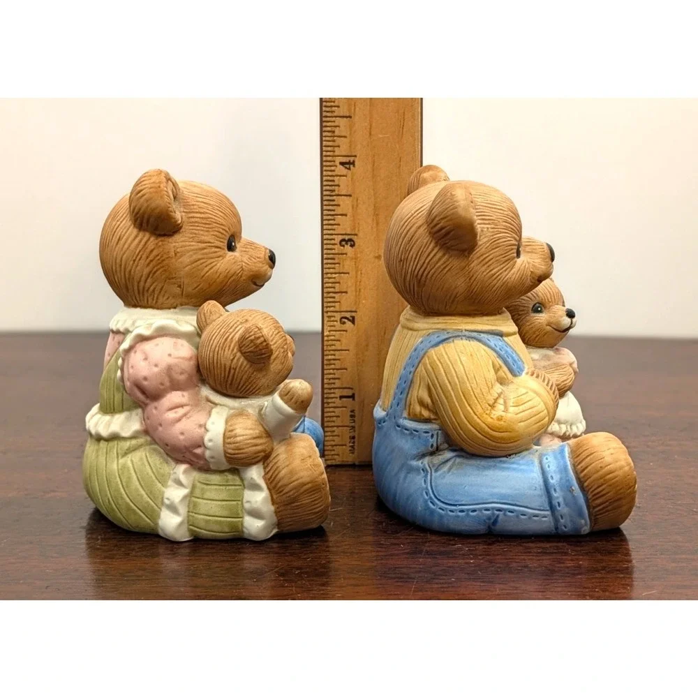 Vintage HOMCO 1444 Teddy Bear Family Figurines Mom Dad Baby Pair Taiwan